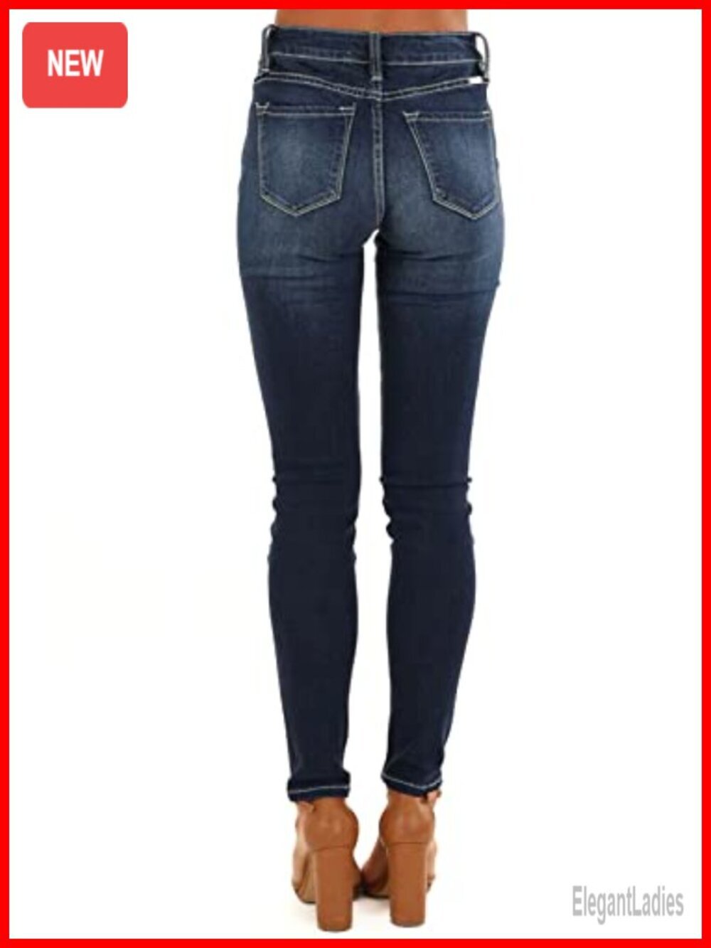 High Rise Skinny Stretch Button Ripped Jeans Distressed Denim Pants - Picture 5 of 5